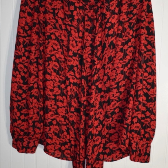 Who What Wear Red Poppies Black Tie Long Sleeve Button Up Blouse XXL - Picture 8 of 11